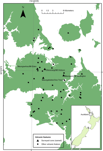 Figure 1 Location of reserves and study sites on volcanic cones of the Auckland Isthmus.