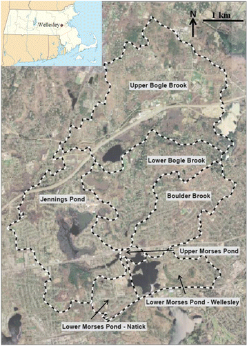 Figure 1. Morses Pond location and watershed in eastern Massachusetts.