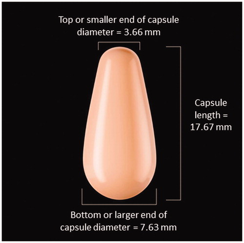 Figure 1. Image of the E2 softgel vaginal insert with dimensions.