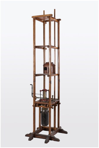 Figure 6. Norman Selfe, Model of a hydraulic powered passenger lift, New South Wales, Australia, 1889. Powerhouse collection. Gift of Norman Selfe. Photograph by Ryan Hernandez.