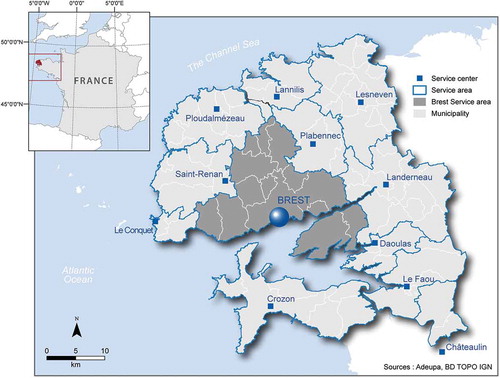 Figure 1. Pays de Brest – Urban amenities and daily-commodities service areas.