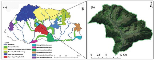 Figure 1. Location of the Phobjikha Conservation Area: (a) protected areas map of Bhutan; (b) the PCA (Source: RSPN Citation2007).
