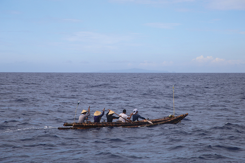 Figure 5. Experiment of a bamboo raft in 2017 on the sea of Kuroshio off east coast of Taiwan (Photograph by Yousuke Kaifu).