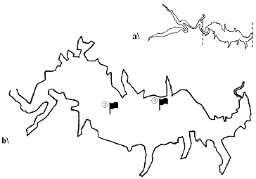 Figure 1. General scheme of Kardzhali Dam (a) and locations of sampling stations (b) in the studied area of the reservoir.