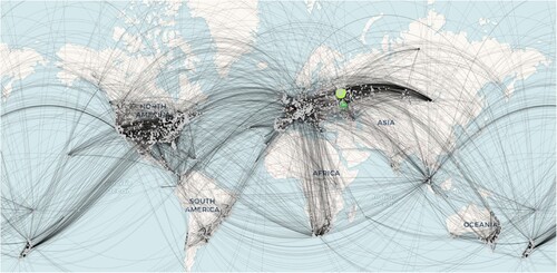 Figure 4. Geovisualization of the iNaturalist social network (17,935 nodes and 49,006 edges). Each arc represents an edge connecting from an observer to an identifier.