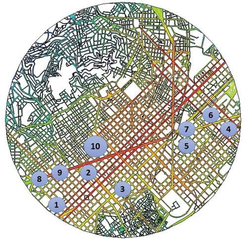 Figure 6. Location of the identified zones on the map for capturing social activities.