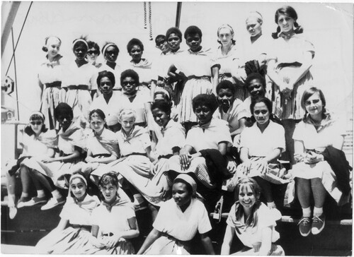 Figure 2. Equatorial Guinean youths summering as part of the Organización Juvenil Española (Spanish Youth Organisation, OJE) passing through Tenerife. Tenerife, 25 July 1964. Archivo General de la Administración (AGA), box, 3 (82) F/ 01311, envelope 45.