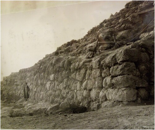 Figure 7. The northeast corner of the ‘Revetment’. Note the elaborate construction using massive, well-cut limestone blocks (courtesy of the Wellcome Trust archive, London).