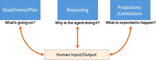 Figure 8. Bidirectional transparency portion of the dynamic SAT model. Human team-member has privileged loop into agent's decision-making process, while agent can convey information to human that influences human's decision-making process.