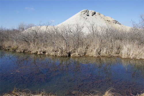 A “chat pile” or tailings pile that is next to Tar Creek. Chat piles are full of toxic metals that pose serious health risks. Credit: Clifton Adcock.