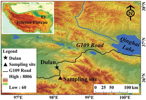FIGURE 2. The study area and the sampling site located on the Tibetan Plateau (inset).