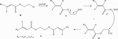 Scheme 5. Formation of the bis(vinyl perfluoroalkyl ester) ethoxyde 6.