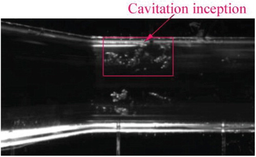 Figure 7. Cavitation inception at the throat inlet of early AJPs (Xiao & Long, Citation2015a).