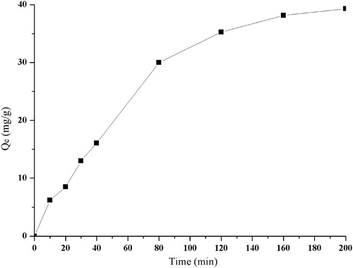 Figure 2. Adsorption kinetics curves for RPS on D101 resin.