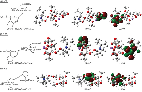 Figure 7. HUMO-LUMO calculations of the optimized 2D and 3D structural units in NC1 after H-bonding.