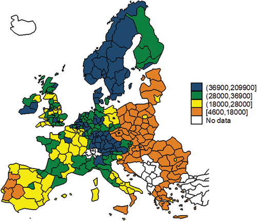 Figure 3. GDP per capita across European NUTS 2 regions.