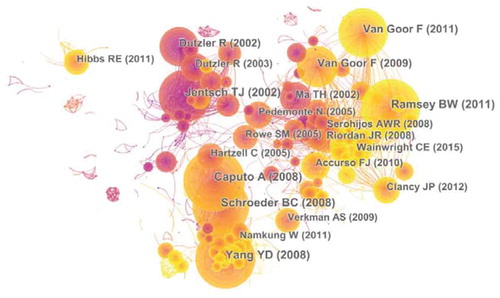 Figure 5. The analysis of Co-cited references: Co-citation network of references from publications on chloride channel research