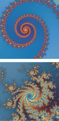 Figure 3. A spiral view and a starburst view selected from the quadratic Mandelbrot set. These views are used to generate induced masks.