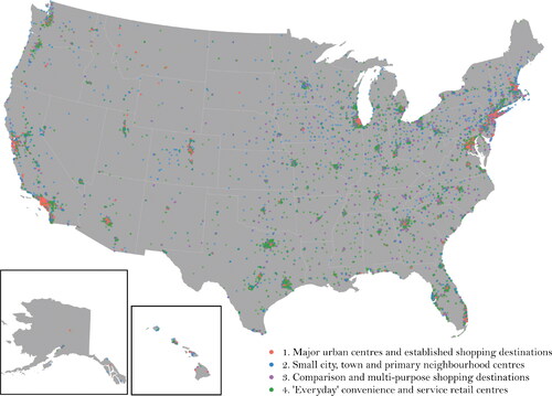 Figure 8 Distribution of U.S. retail center groups (map not to scale).