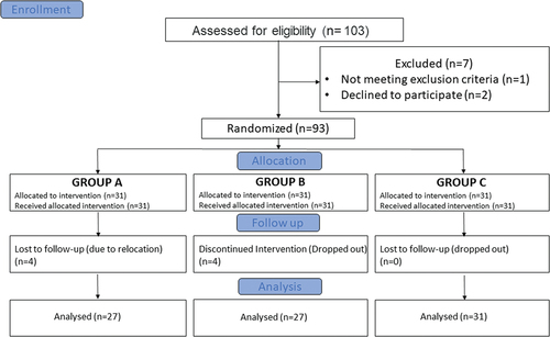 Figure 1. A consort flow chart depicting the allocation of study subjects into respective groups.