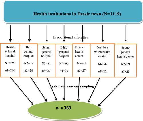 Figure 1 Schematic presentation of sampling procedure in Dessie town health institutions, Ethiopia, 2017 (N=358).