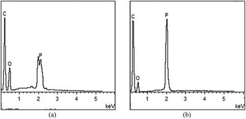 Figure 7. Energy spectrum before (a) and after (b) combustion of P-PSA co-polymer.
