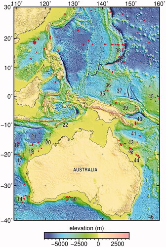 Figure 16. Regional map of northern area showing numbered locations of geographical and structural features listed in the Appendix and relevant tables.