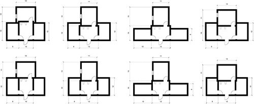 Figure 3. Okiato gaol plan variations, information sourced from Blue Books: 1842: CO 213–28; 1843: CO 213–29; IA 12–05;. Drawn Christine McCarthy.