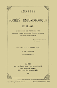 Cover image for Annales de la Société entomologique de France (N.S.), Volume 95, Issue 3-4, 1926