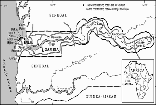 Figure 1. The Gambia: location and main tourist hotels