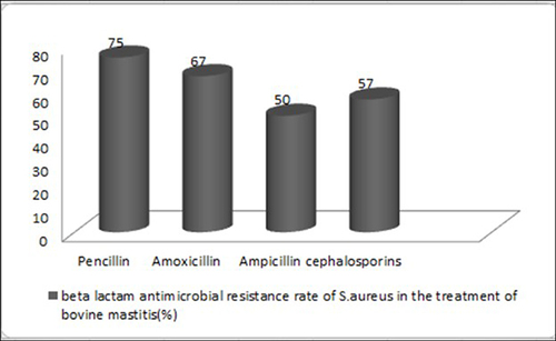 Figure 6 Beta lactam antimicrobial resistance rate of S. aureus in the treatment of bovine mastitis.