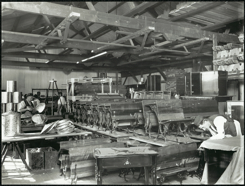 Figure 1. Desks stacked at the Furniture Workshops, Drummoyne, 1913.