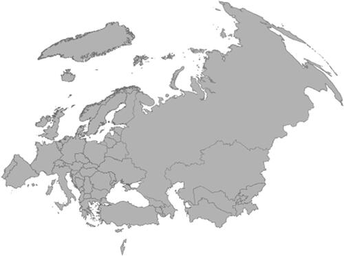 Figure 1. Map showing the 53 countries in the World Health Organization European Region.