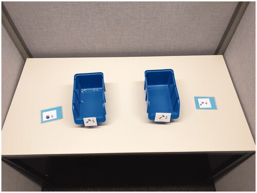 Figure 6. Table with two labeled boxes surrounded by three partitioning walls.