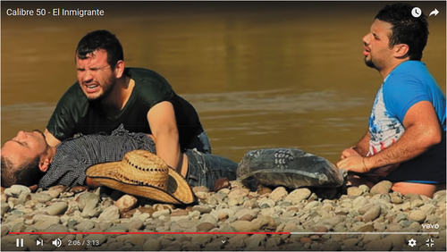 Figure 3. El inmigrante by Calibre 50 (2014) depicts another masculine narrative, one of the tragedies of undocumented migration. C. Disa Latin Music, a division of UMG Recordings Inc. Posted on YouTube by Calibre 50.