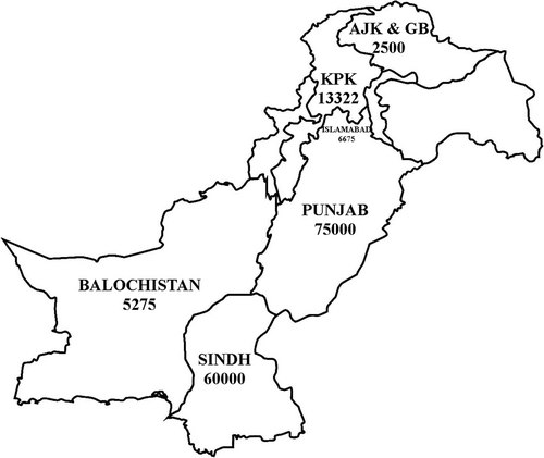 Fig. 1 Confirmed Cases of HIV in Pakistan (AJK & GB: Azad Jammu and Kashmir & Gilgit-Baltistan, KPK: Khyber Pakhtunkhwa), Source: Reference [Citation16]