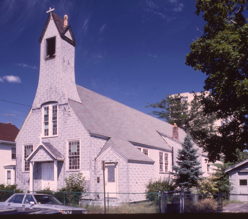 Figure 1. A view of St. Augustine’s African Orthodox Church as it was before renovations began in 2018. Photograph by Christopher Hail, 1985. Cambridge Historical Commission collections.