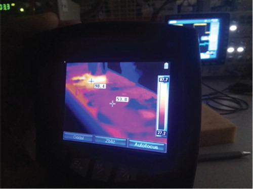 Figure 7. The infrared camera display showing the temperature of tested transistor.