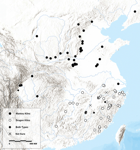 Figure 8. Distribution of kiln types at the 96 workshop sites.