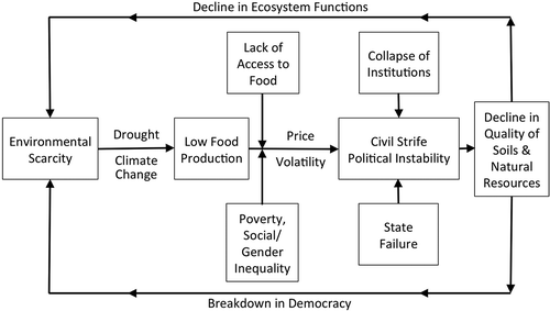 Figure 2 Impact of environmental scarcity on decline in soil quality jeopardizing ecosystem functions and services.