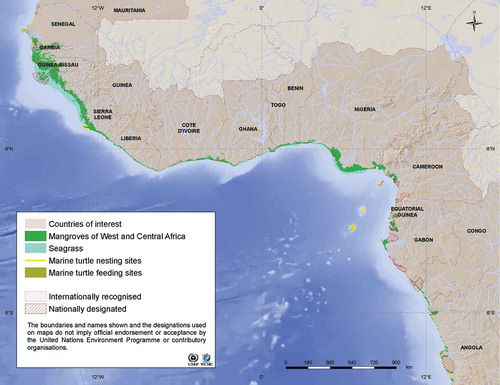 Figure 1. Distribution of mangroves and other coastal habitats in West-Central Africa.