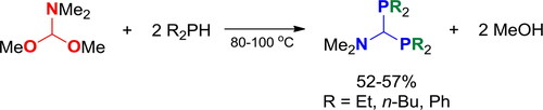 Scheme 89. Reaction of dimethylformamide dimethyl acetal with secondary phosphines.[Citation325]