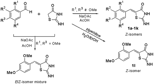 Figure 1. The synthetic scheme for (Z)-5-(substituted benzylidene)-2-iminothiazolidin-4-one derivatives 1a – 1l.