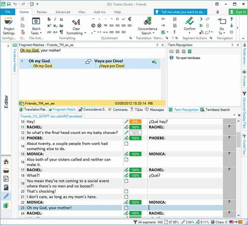 Figure 4. Pre-translation and fragment matches using an existing TM in SDL Trados Studio 2019