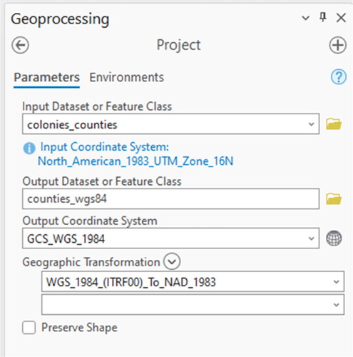 Figure 27. Dialog box of the project tool.