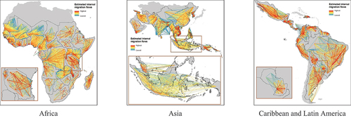 Figure 5. Estimated domestic human migration patterns between subnational administrative divisions of countries where malaria was endemic in 2015 (WorldPop).