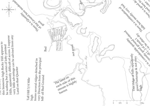 Figure 5. Extract of Monmouth 0 showing the detail of Sullivan Bay and the lack of detail at Risdon Cove. Credit: the author.