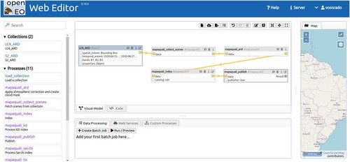 Figure 8. openEO Web Editor of the BDC-WE prototype in the MAPAQUALI case study.