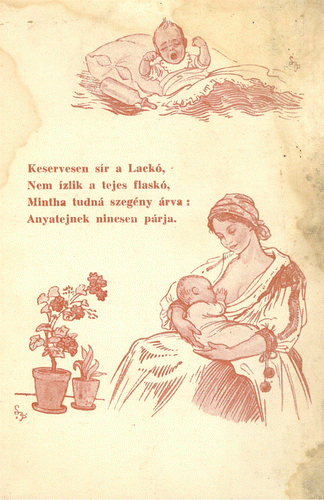Figure 6. An ARC postcard on the advantages of breastfeeding. Source: Archival Holdings in the visual archive of the Néprajzi Muzeum [The Ethnographic Museum], Budapest.