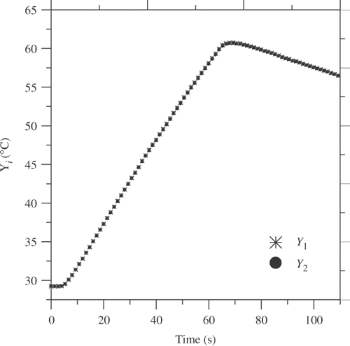 Figure 15. Experimental temperature evolution of Y1(t) and Y2(t).
